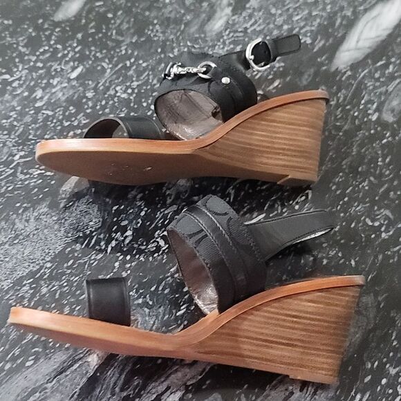 COACH PAM SIG C LOGO LEATHER WEDGE HEELS SANDALS - Picture 4 of 16